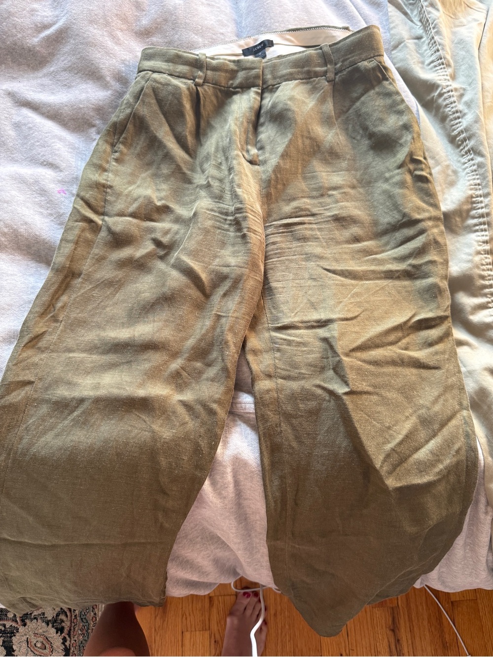 J. Crew Olive Green Wide-Leg Linen Trousers